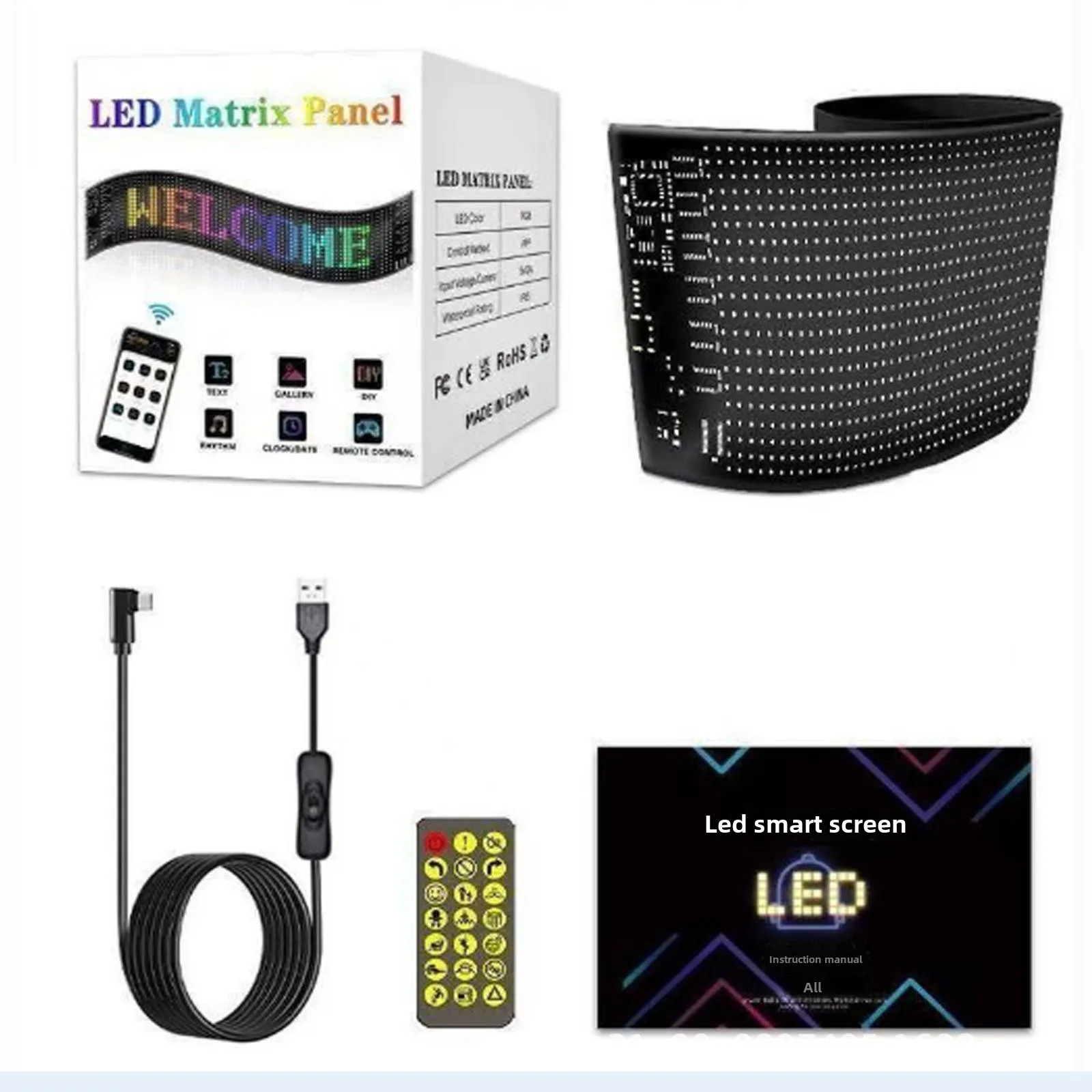 Led Decoration Light Car Mood Light Usb Advertising Soft Screen Lamp App Bluetooth Smart Screen Full-Color Display Screen