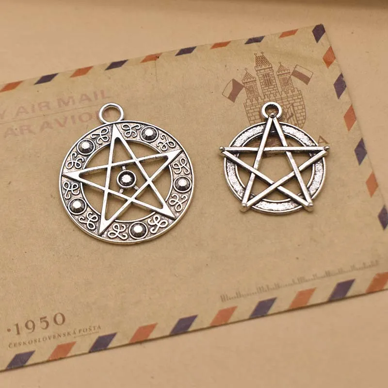 10pcs Charms Magic Star Pentagram 30x26mm Tibetan Bronze Silver Color Pendants Antique Jewelry Making DIY Handmade Craft Pendant