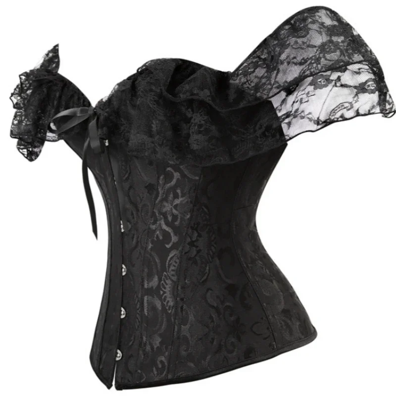Korsett Top für Frauen Über brust Vintage Blume Korsett Bluse Top Spitze Lolita Korsett Bustier kurze Ärmel plus Größe – Detail 3