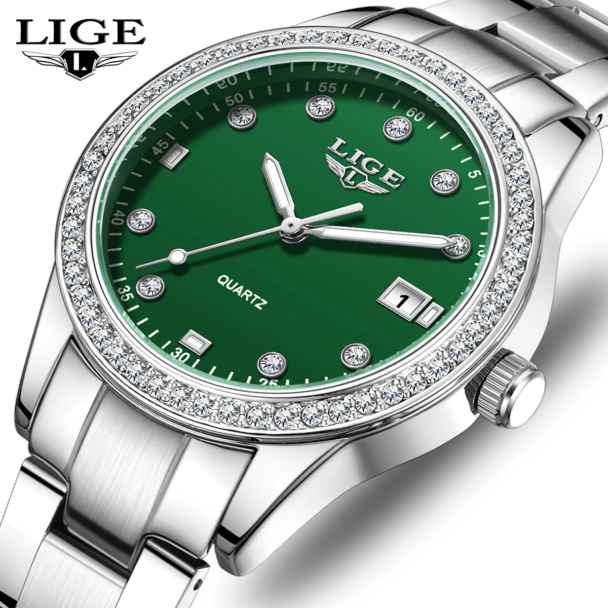 

LIGE Creative Ladies Watch Luxury Stainless Steel Waterproof Date Women Watches Fashion Elegant Luminous Quartz Wristwatch Gift