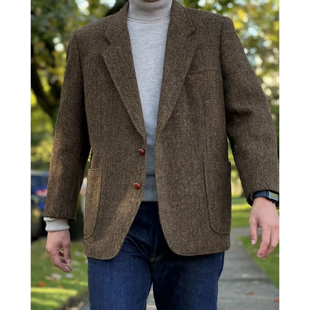 

Men's Jacket Urban Blazers Casual Style Men's Social Coat Notch Lapel Vintage Herringbone Fabric Man Jackets High Quality Suit