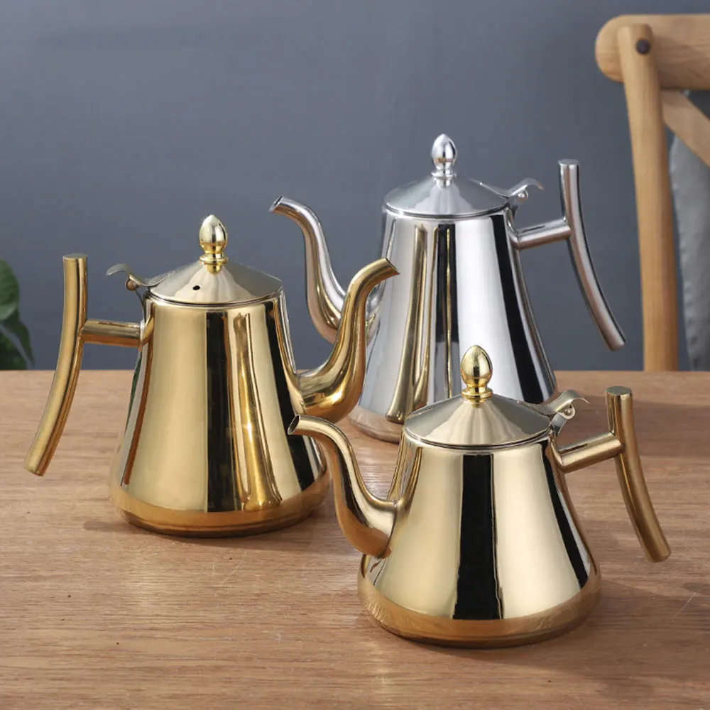 1L/2L Stainless Steel Thicker Water Kettle TeaPot With Filter Metal Gas Stove Induction Cooker Water Kettle Gold Silver