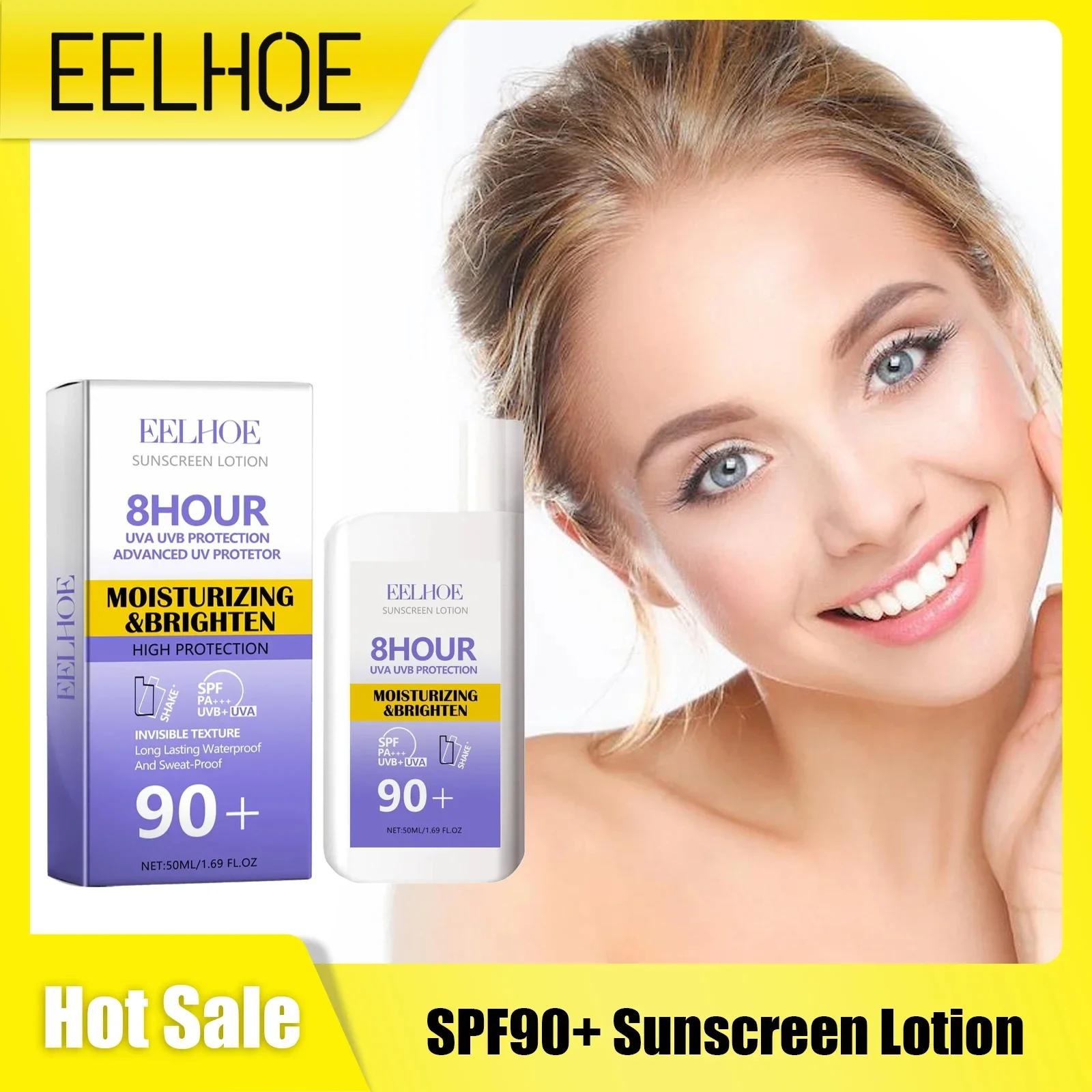 

EELHOE Sunscreen Lotion SPF 90+ Waterproof Oil Control Hyaluronic Acid Uva Uvb Protection Moisturizing Brightening Lotions 50ml