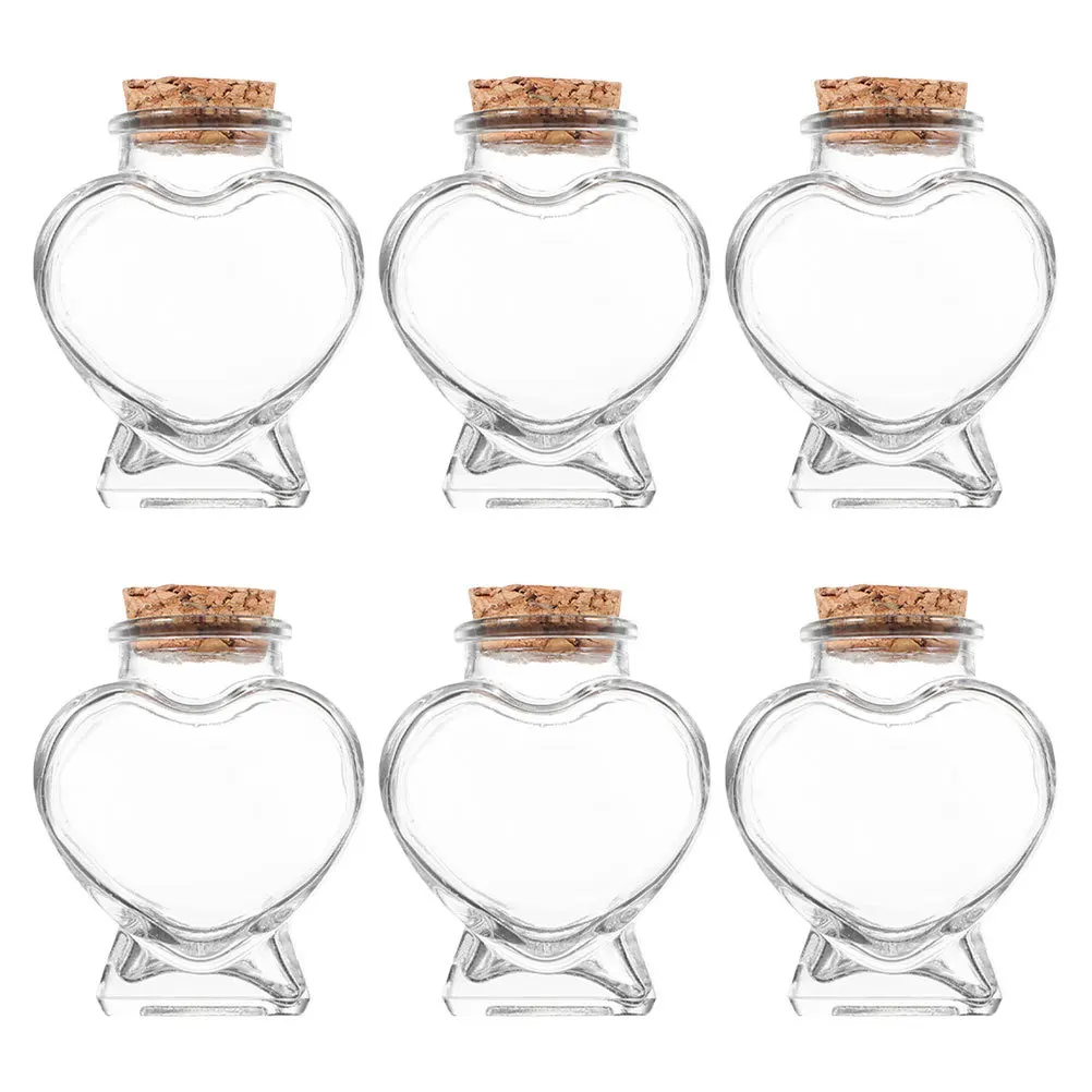 

6Pcs 50Ml Heart Shaped Glass Bottles Clear with Cork Stoppers Small Decorative Jars for Candies Trinkets Wish Notes Craft