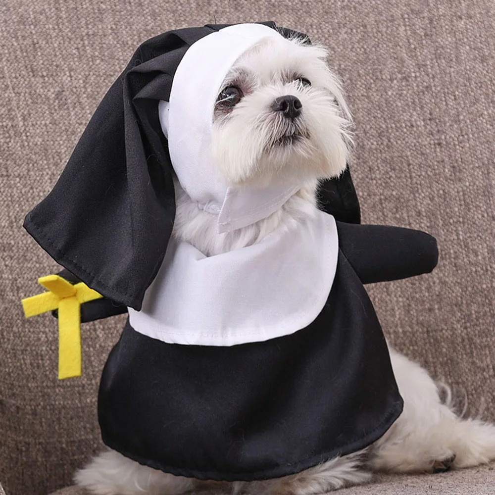 Halloween Pet Transformation Clothes Dog Cat Nun Headwear Dress Set Festival Funny Dog Clothes Cat Standing Dress Pet Dress Up