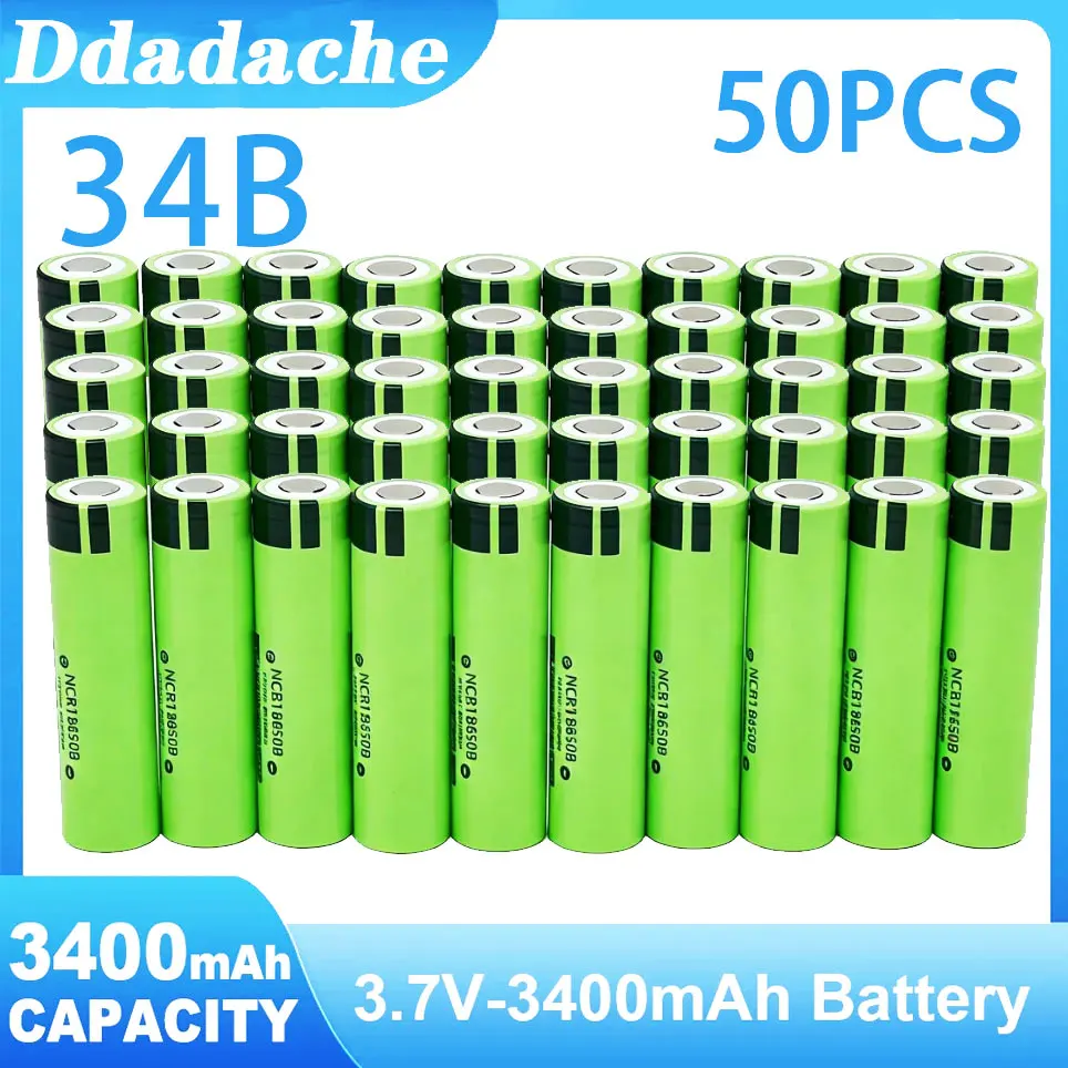 Oplaadbare lithiumbatterij 18650 34B, 3.7V, 3400mAh, voor bewaking, zaklamp, draagbare ventilator, enz.