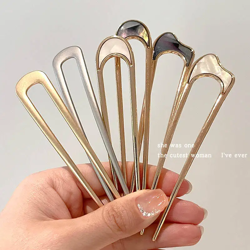 U-Shaped Hair Fork Fashion Metal Gold Color Shell Hairpin Geometric Headwear Hair Sticks Women Girls Hair Accessories