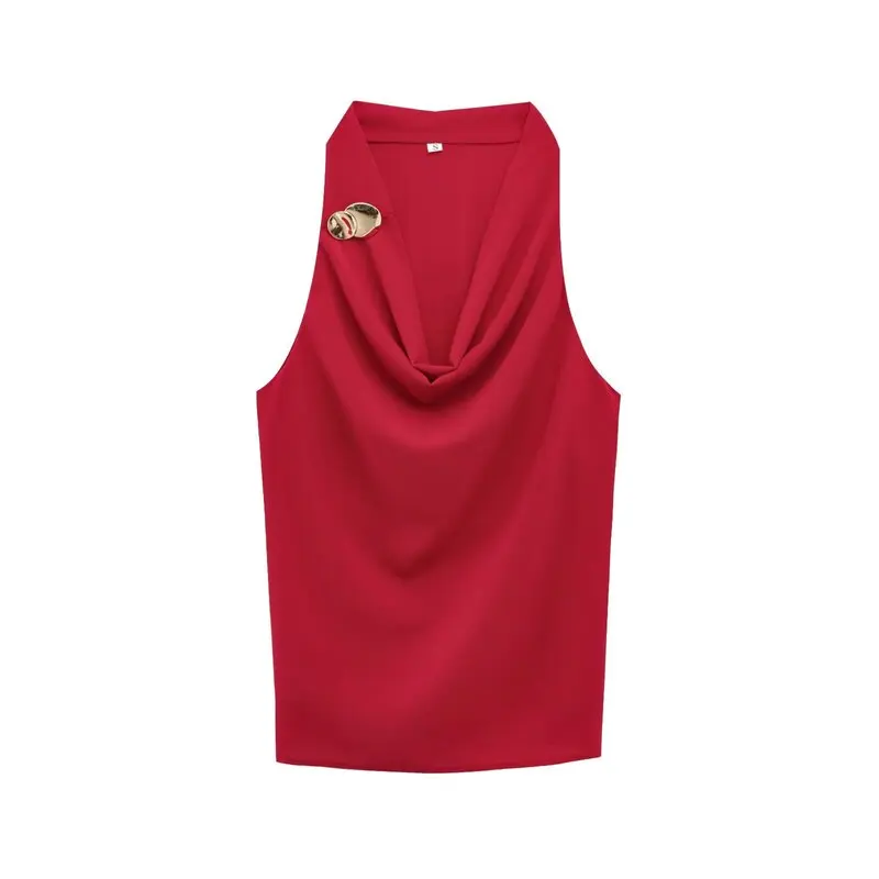 Spring 2025 Women's Casual Sleeveless Collarless Top Gold Embellished New Arrival Versatile Style Regular Length Other Material