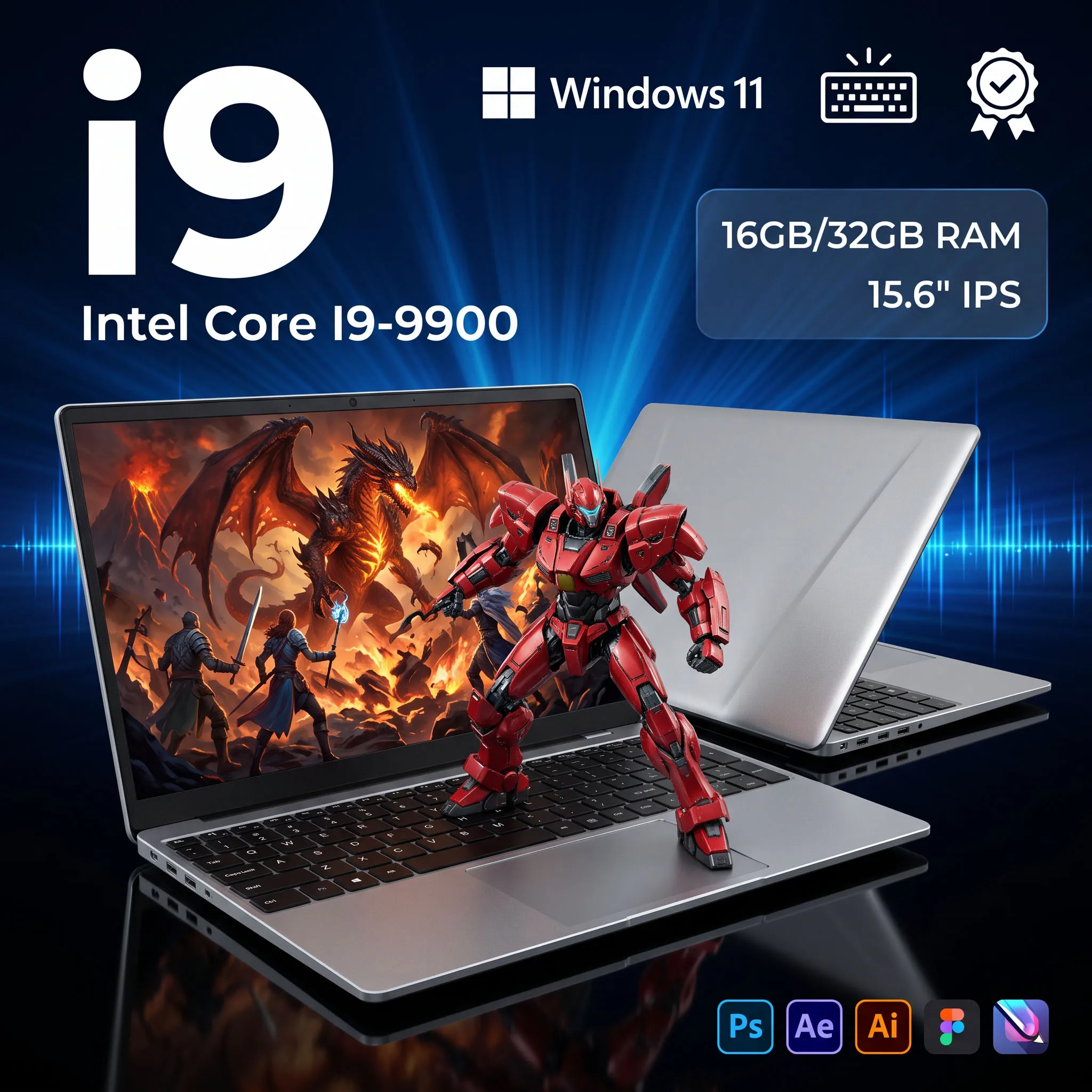 2026 New 15.6" Ultra Slim Laptop Intel Core I9-9900  32GB RAM 2TB SSD 1080P FHD Windows 11 High-Performance Portable Notebo