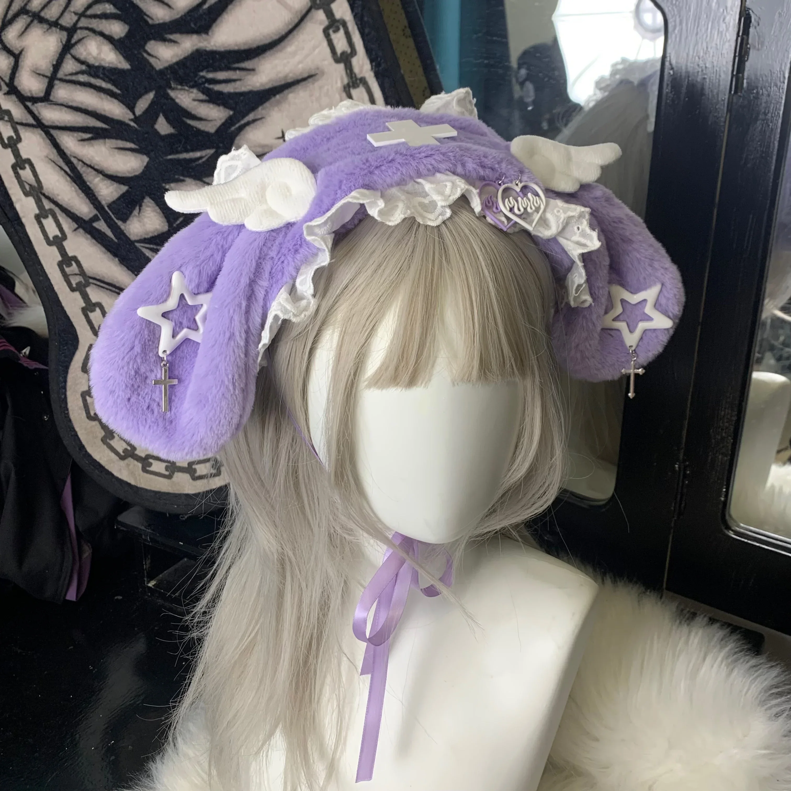 Autumn Winter Rabbit Ear Hair Band Subculture Women Girls Lolita Headdress Cute Lace Plush Hair Accessories Mine Series Hairband