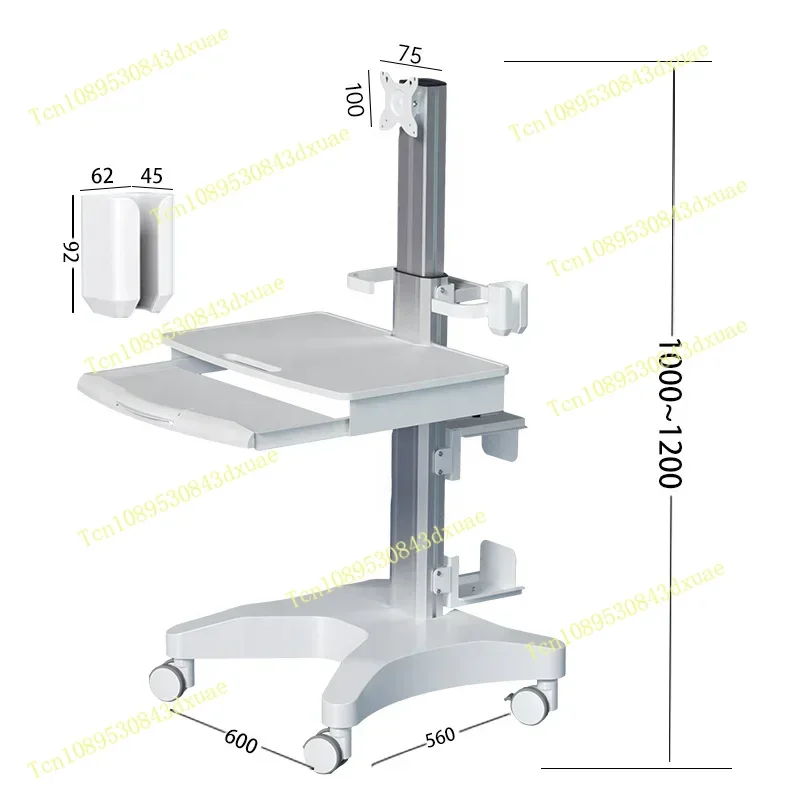 Customized Mobile Medical Computer Trolley Cart Hospital Furniture Medical Cart With Cabinet for Office Hospital Workstation