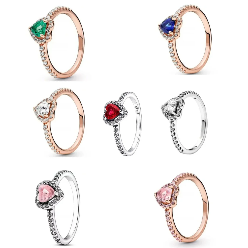 925 Silber erhöht rot rosa weiß blau grün Herz Roségold Ring Ringe für Frauen Zirkon Design original funkelnde Zirkon Ringe