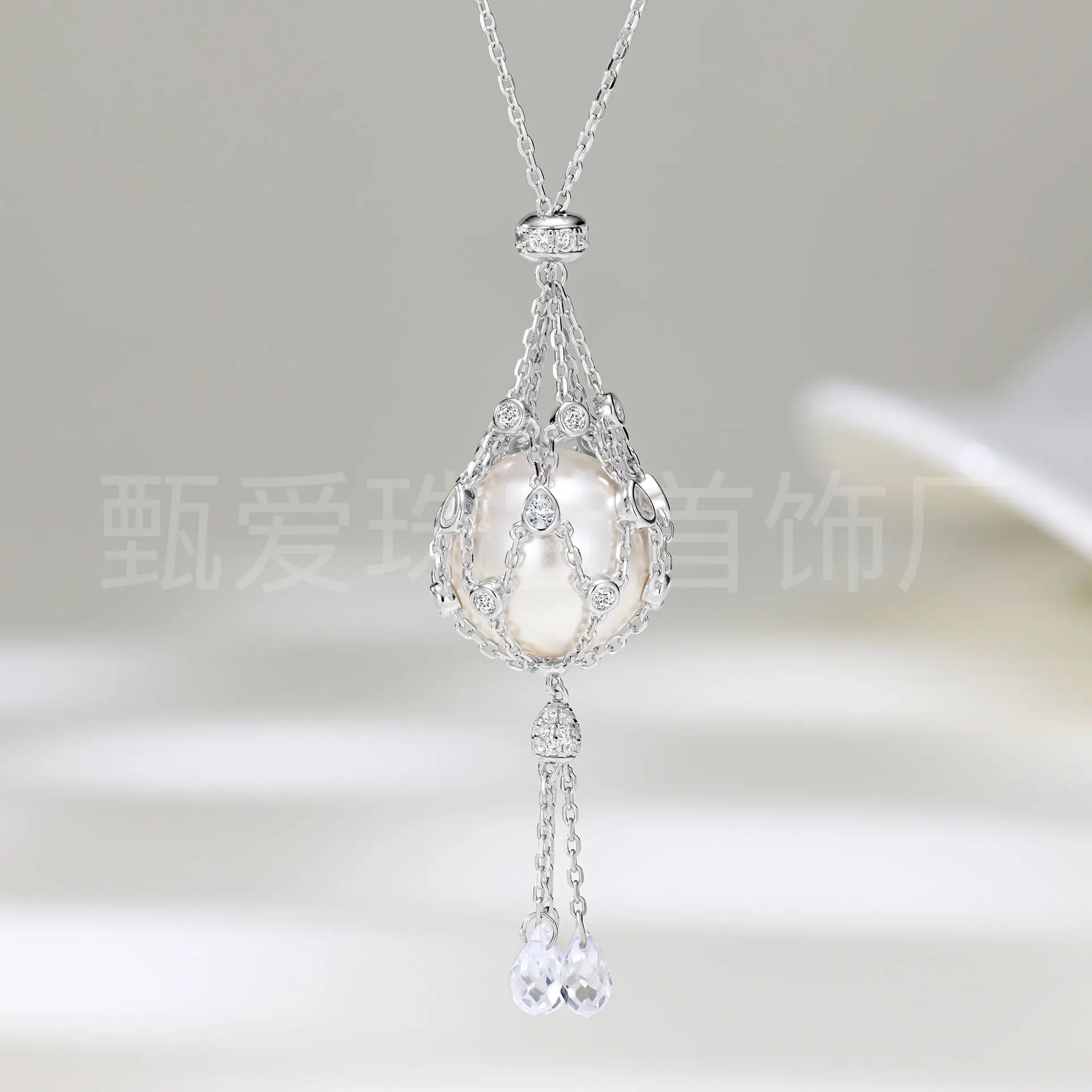 Internet Celebrity Explosion 925 Silver Net Pocket Pearl Necklace Detachable Crystal Niche Design High Sense Autumn And Winter S