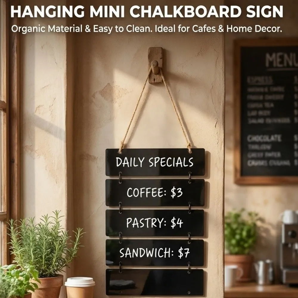 With Jute Rope Hanging Chalkboard Sign Erasable Multi-Linked Blackboard Reusable Hanging Blackboard Cafe Restaurant Home Decor