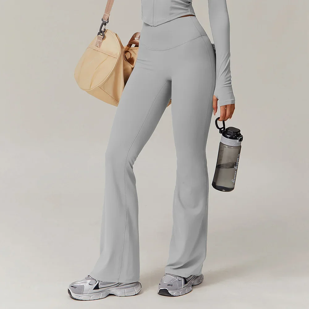 ارتفاع الخصر المرأة واسعة الساق عالية تمتد اليوغا طماق عارية الشعور ضغط اللياقة البدنية ملابس العمل مع جيوب اليوغا جرس قيعان