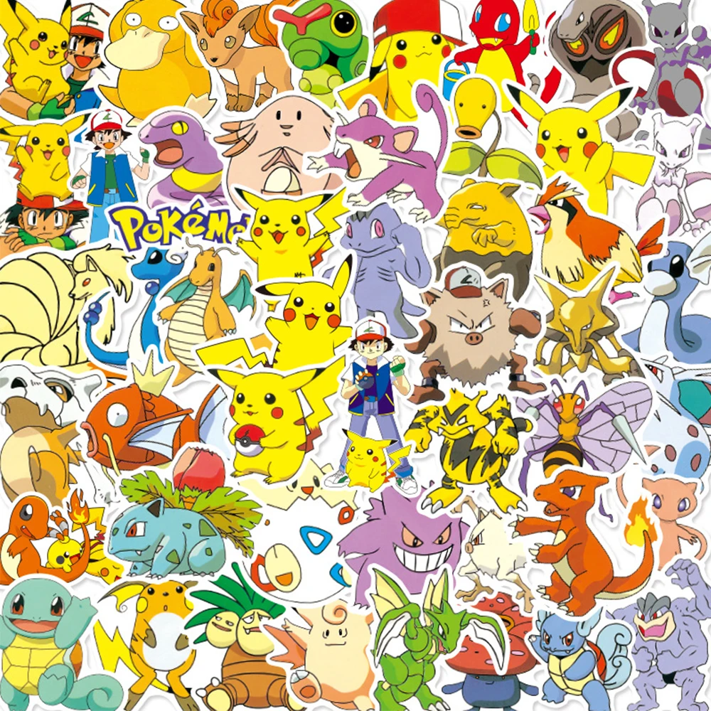 10/30/50pcs Kawaii Pets Elf Anime Pokemon Stickers Pikachu Ash Ketchum Cartoon Graffiti Decals DIY Phone Laptop Suitcase Sticker