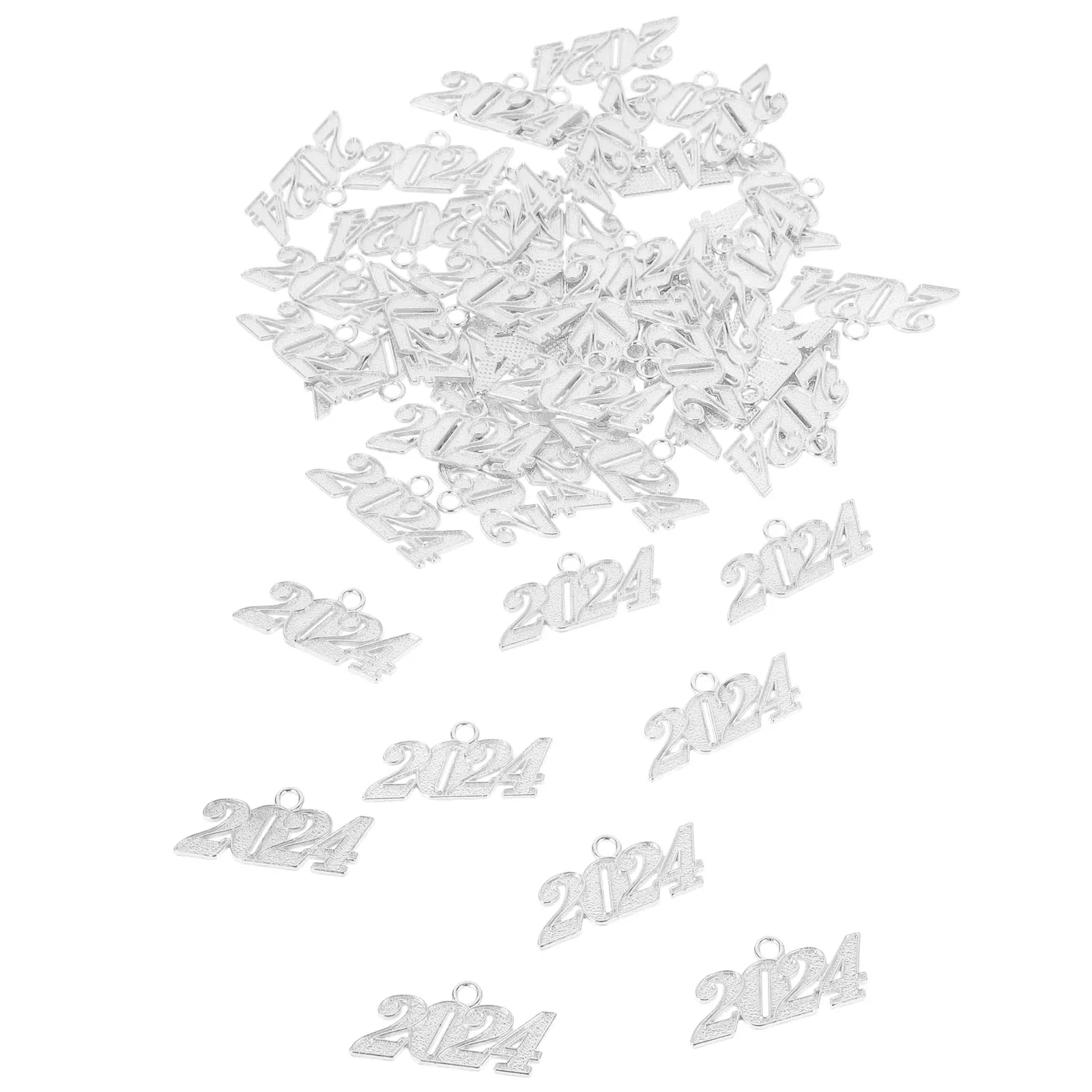 

50pcs Digital Pendant 2024 Charm Necklace Accessories Silver Large Size Alloy Pendants for DIY Jewelry New Year Gifts Number