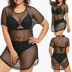 Sexy Women Beach Dress Mesh Bathing Suit Cover Up Sheer Bikini Vestido Swimwear Clubwear Robe Saida De Praia See Through Dresses