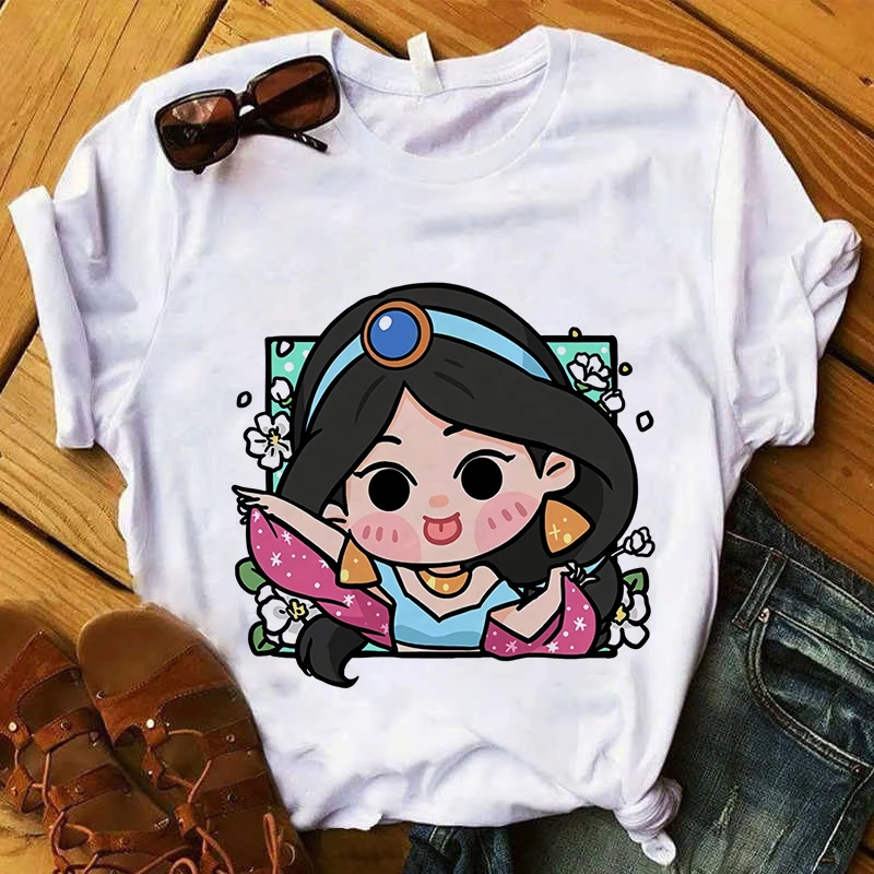 Disney Princess Graphic Anime Cartoon Snow White Cute Style Fun Print Cotton T-shirt Women Kawaii Fashion Summer Y2K Couple Top