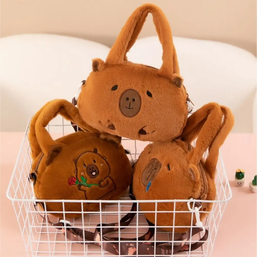 Plush Capybara Capybara Plush Handbag Animal Cartoon Large Capacity Capybara Crossbody Bag Cute Stuffed Cartoon Shoulder Bag