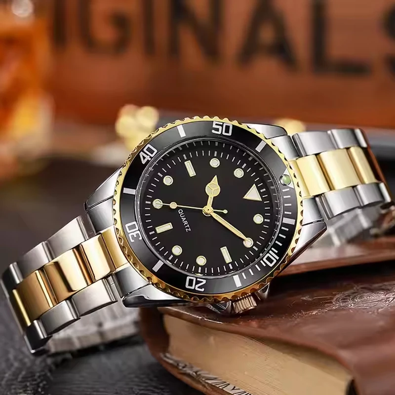 2025년 신제품 남성용 방수 발광 쿼츠 시계 회전 가능한 베젤 달력 스포츠 손목시계 스테인리스 밴드 시계