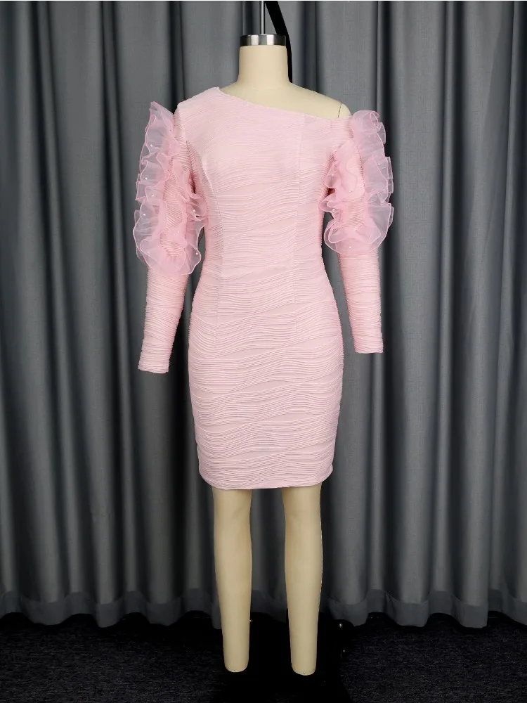 

Розовое платье с асимметричным вырезом и длинными рукавами-бабочками, облегающее бедра, элегантное женское коктейльное мини-платье для вечеринки