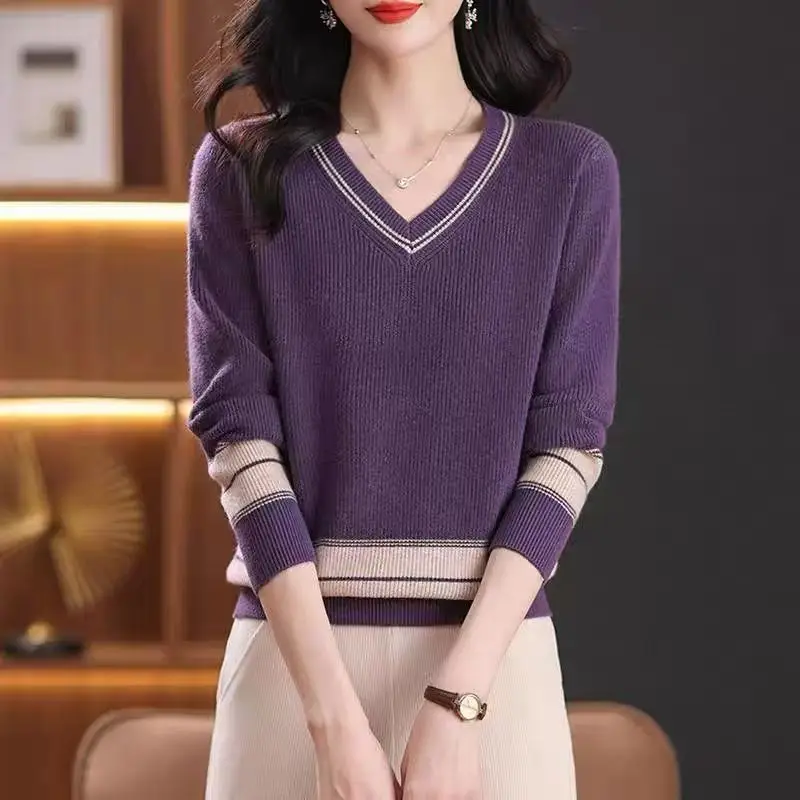 Ropa Mujer New V Neck Long Sleeve Knitwear Tops Female Spring Autumn Short Pullover Sweater Knit Slim Woolen Women's Clothing