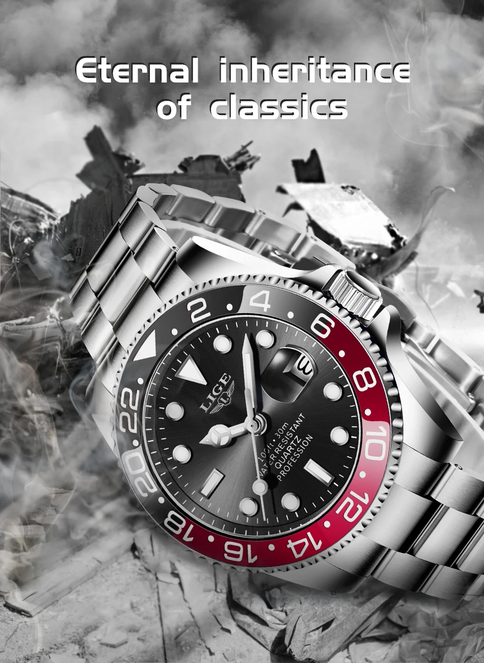 LIGE Top-Marke Mode Herrenuhr Business Luxus Quarz-Armbanduhren Leuchtend Wasserdicht Stahl Sportuhren Herren Geschenke Reloj – Detail 2