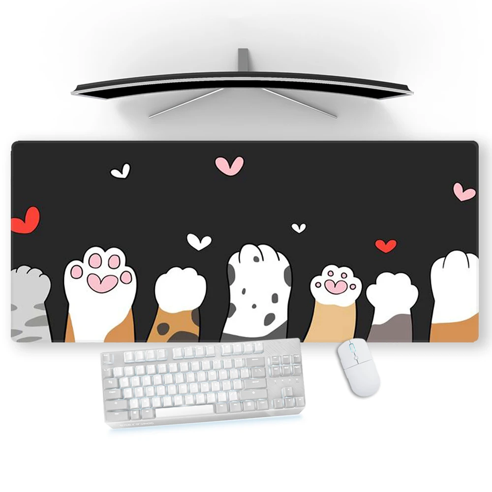 

Kawaii Mouse Pad Cat Paw Cute Pink Gamer Accessories Black Large Rubber Mauspad 80x30 Custom Size Keyboard Pad Desk Office Items