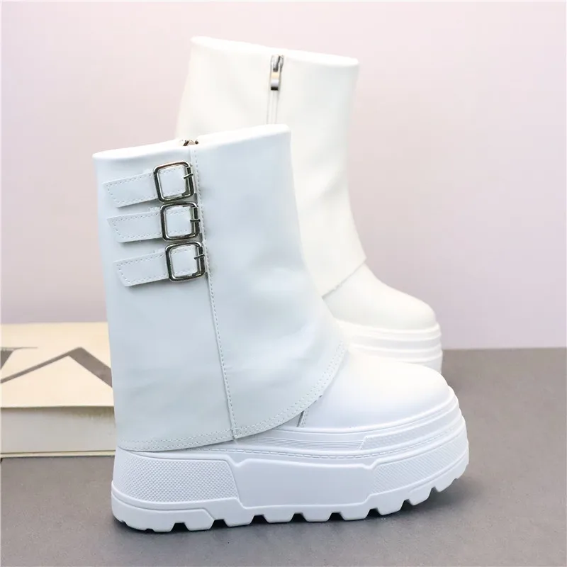 12cm Elevated Thi Bot Boots Women's Casual Web Boots High Heel Increased Slimming Fce Lined Cotton Boots