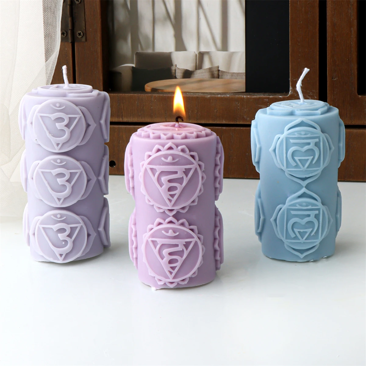 Chakras Pillar Silicone Candle Mold DIY Cylinder Chakras Spiritual Candle Mold Handmade Geometry Pillar Soap Plaster Making Mold