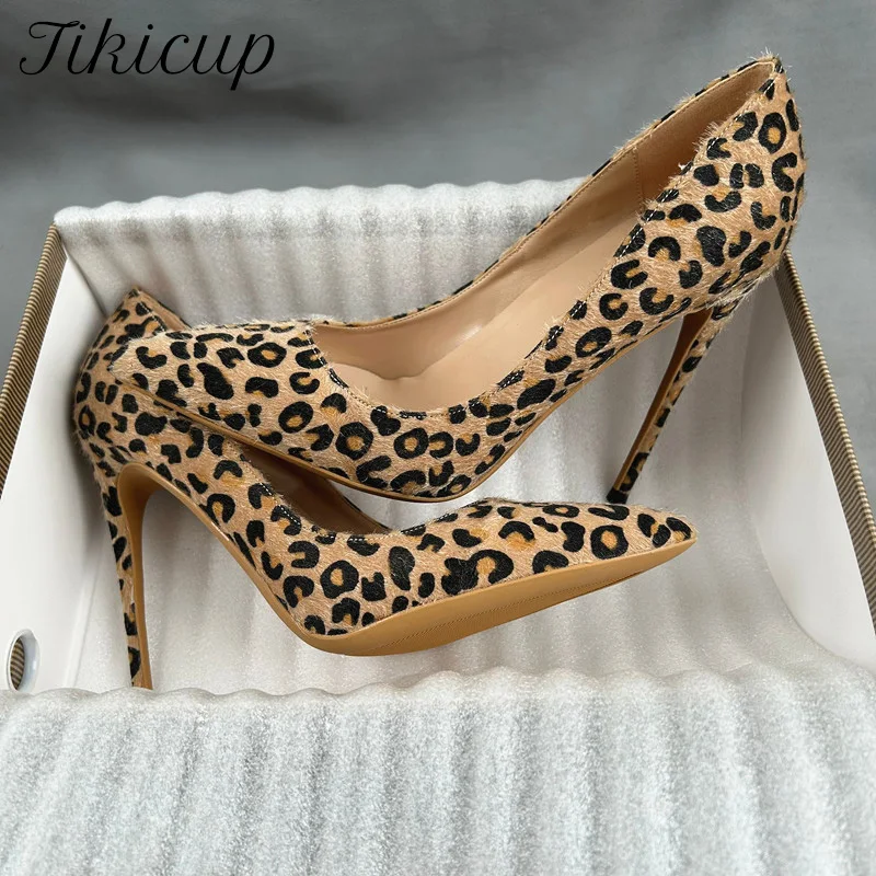 Tikicup مثير موضة ليوبارد طباعة أشار تو عالية الكعب للنساء أنيقة سيدة خنجر مكتب والحفلات فستان مضخات ملابس يومية