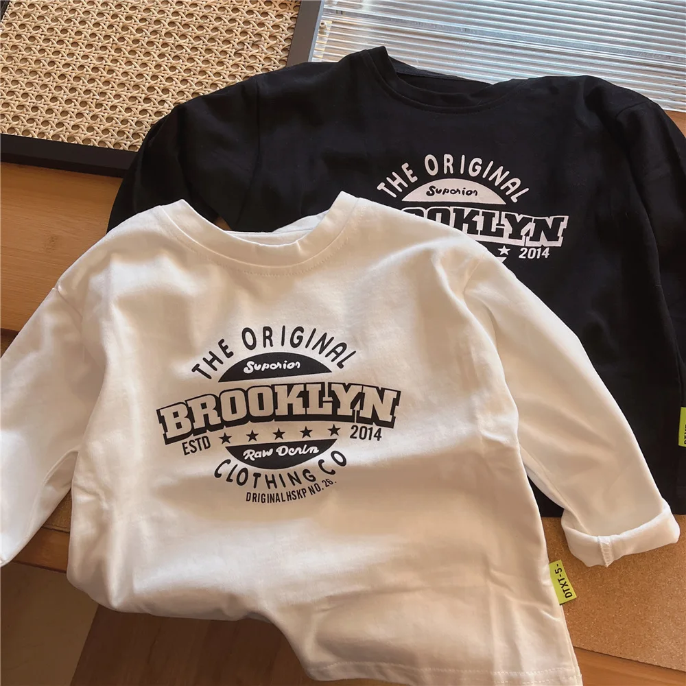 2025 Boys\' Long Sleeved T-shirt Spring Autumn Wear Children\'s Round Neck Pure Cotton Base Shirt Baby Inner Casual Top