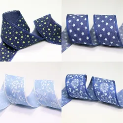 Width 40mm Fabric Tape Wedding Party Decoration Single-face Flower Star Printed Pattern Soft Denim Craft Cotton Ribbon