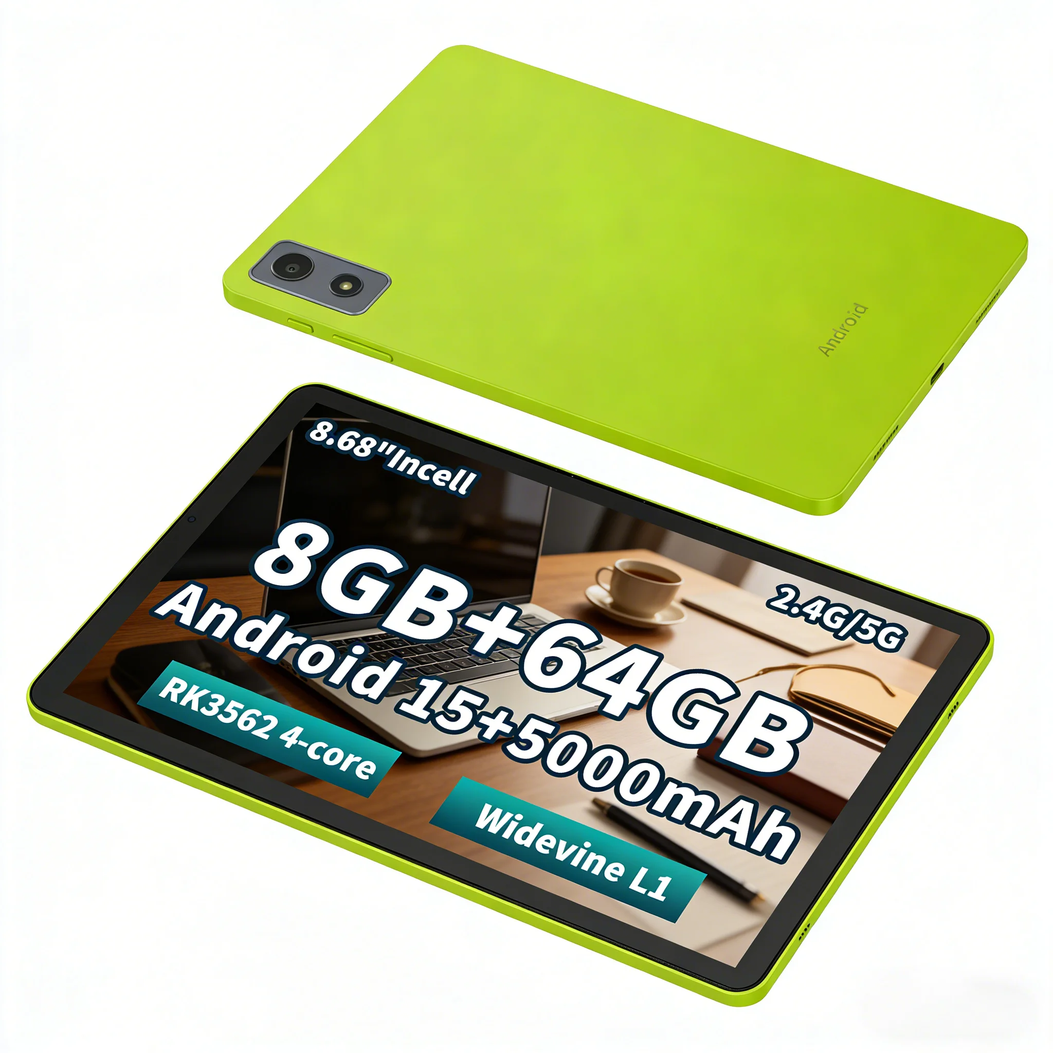 8.68 Inch Android 15 Tablet 8GB RAM+64GB ROM RK3562 Quad Core 1340x800 Incell Screen 5000mAh 2.4G/5G WiFi 6 Widevine L1 Tablet