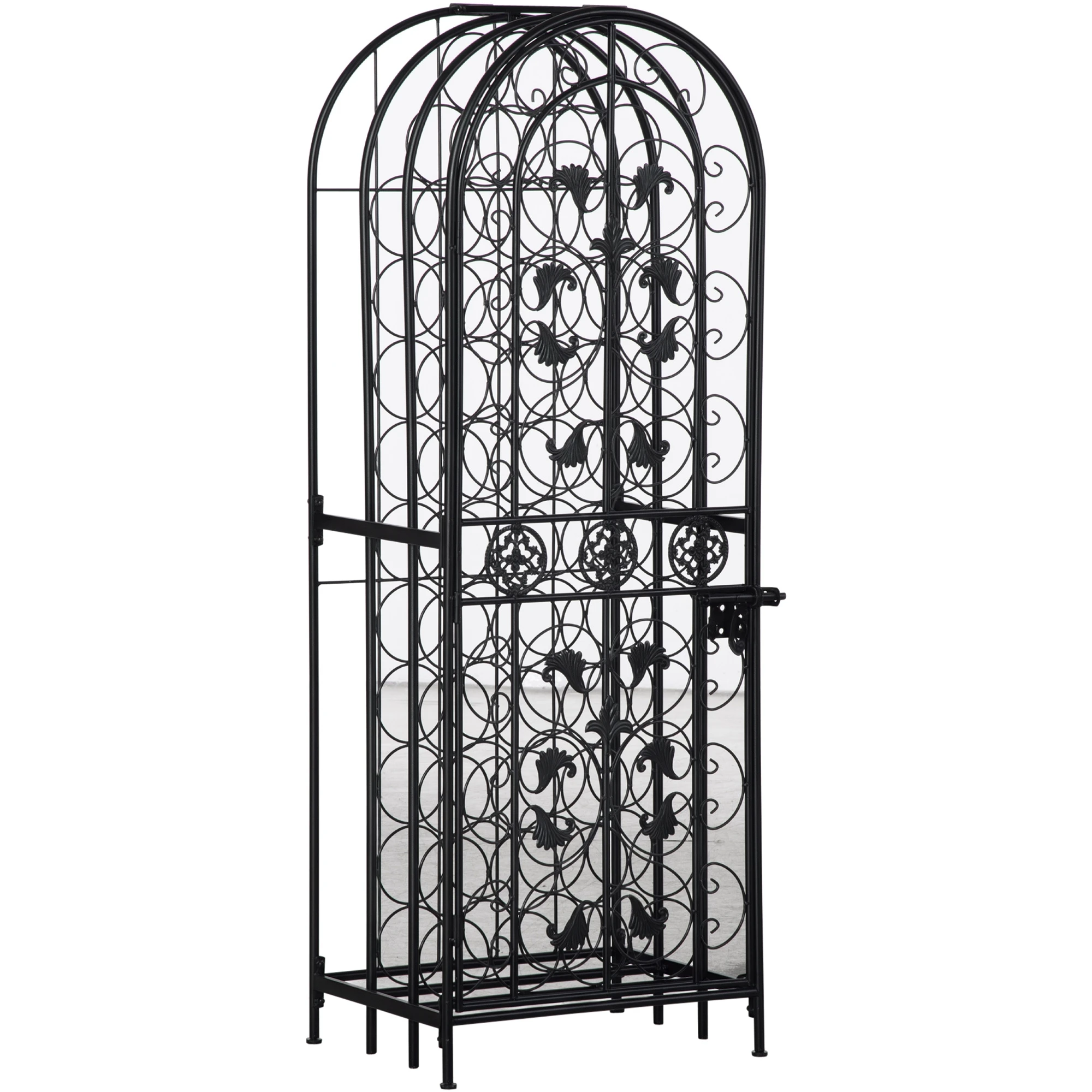 HOMCOM 45 Bottle Wrought Iron Wine Rack Jail with Lock - Black