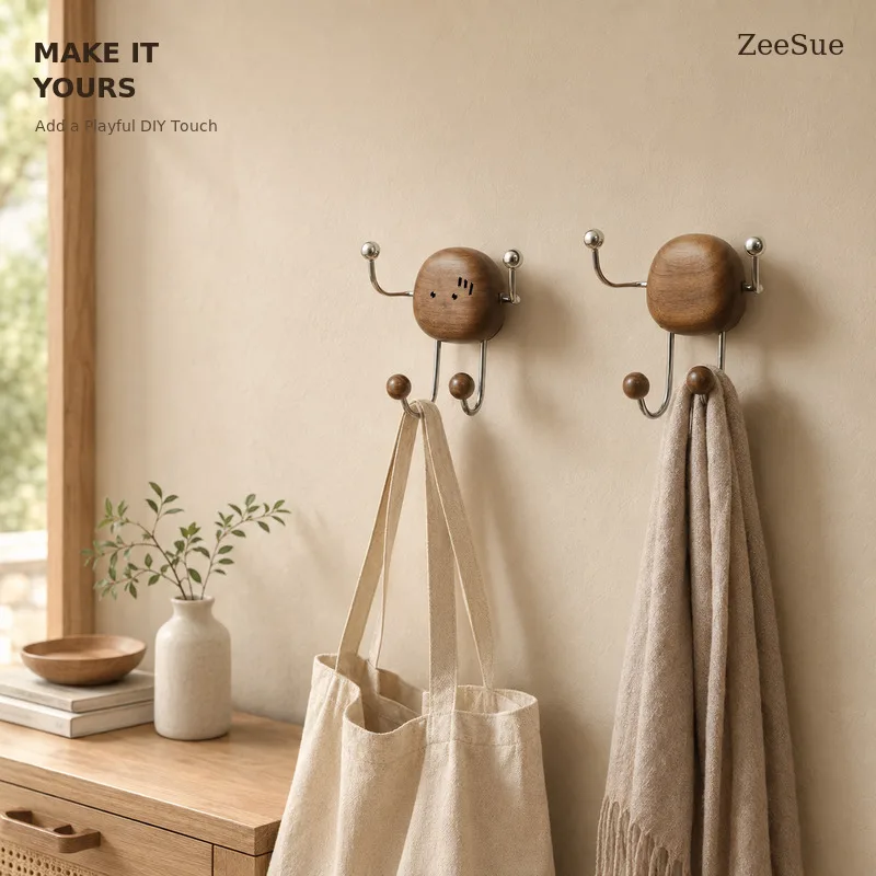 Wood and Metal Multi-Hook Wall Hanger, Decorative Towel, Key and Coat Hook for Bathroom, Entryway and Bedroom