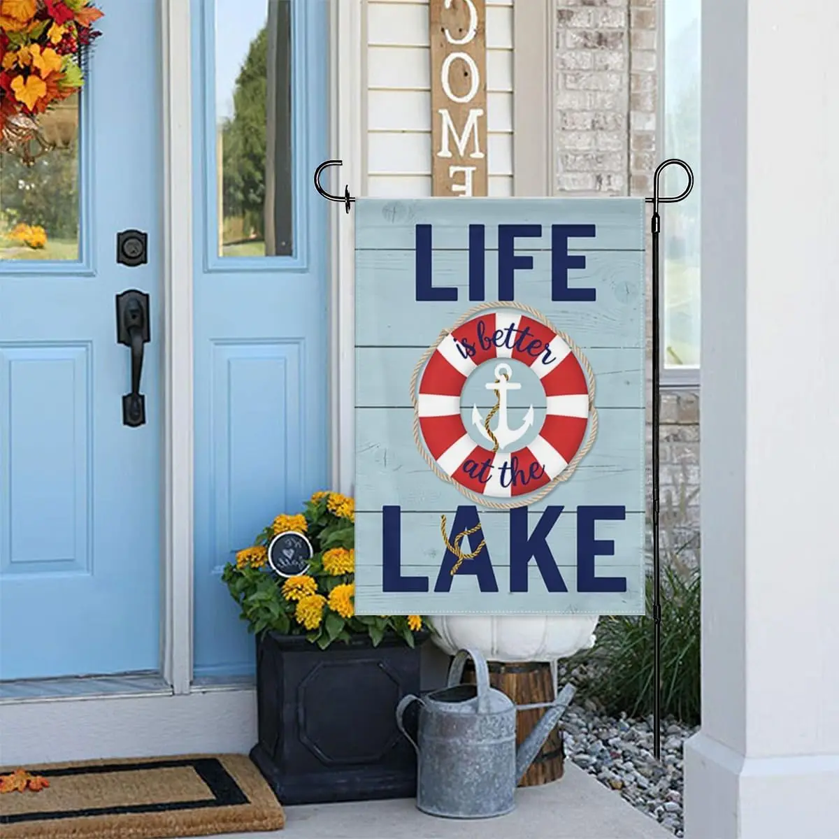 Life is Better at the Lake Garden Flag 12x18 Inch Double Sided – Nautical Anchor & Life Buoy Welcome Outdoor Yard Decora kkz