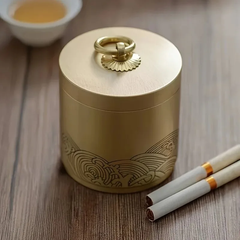 High-end Copper Ashtray With Cover, Home Living Room Office Ashtray, Portable Car Ashtray, Living Room Decoration Gifts