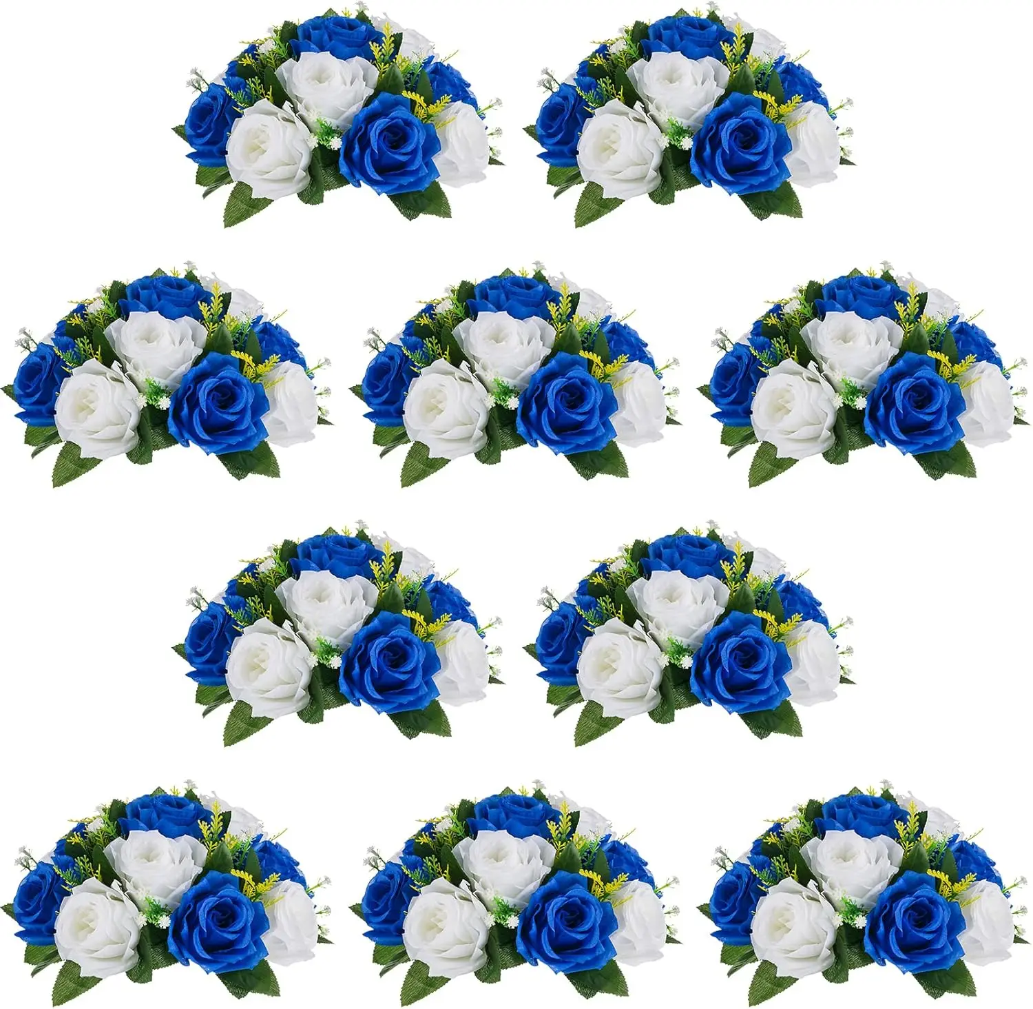 

Royal Blue Artificial Flower Ball Bouquet - 10 Pcs 9.5 Inch Diameter Fake Roses for Wedding Centerpieces and Table Decorations