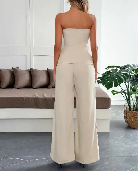 미니멀리스트 스타일 여성 캐미솔 베스트 & 스트레이트 팬츠 세트 2025 가을 겨울 고급 여성 우아한 투피스 의상