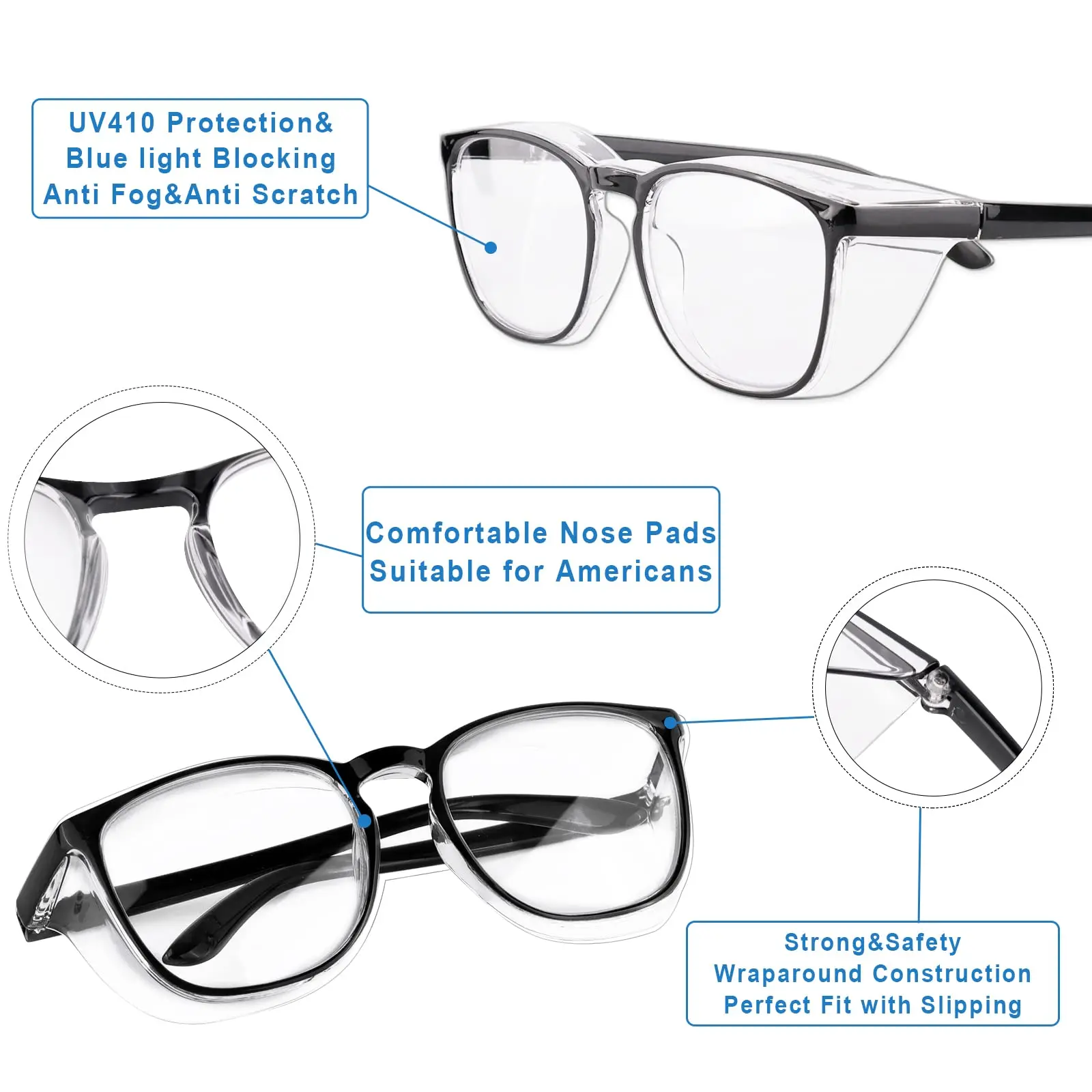 Clear Safety Glasses Cute Goggles For Women Eye Protection With Anti-Fog Lens Scratch Resistant Work Glass For Men & Nurse
