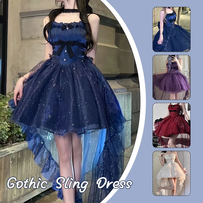

Gothic Stage Performance Dress Women Sexy Sleeveless Tulle Ruffle Trim Short Party Dress Halloween Clubwear Costume