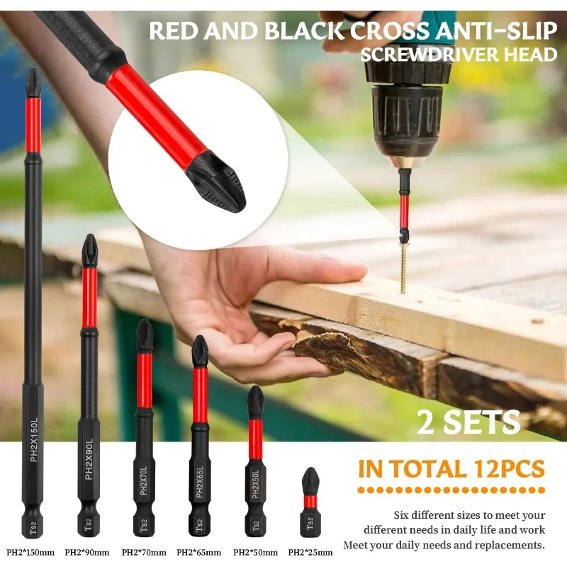 K5 High-Magnetic Anti-Slip Screwdriver Bit Set – Impact Resistant, 6 Sizes 25-150mm, Universal Fit, With Gloves