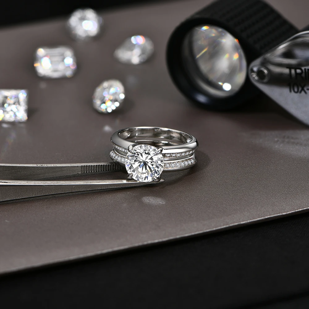 CHARMING Classic S925 Sterling Silver Moissanite Rings D VVS1 Color Sparkling Diamond Ring for Men Women Wedding Fine Jewelry