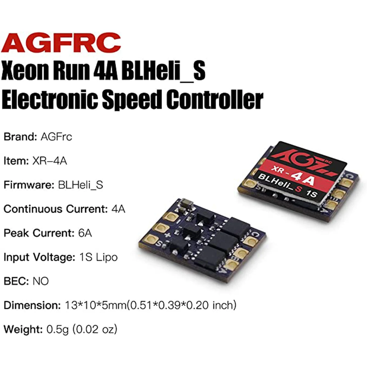 AGFRC XR-4A Light Weight 0.5g Super Micro BLHeli_S 1S Brushless Electronic Speed Controller ESC Dshot600 For QAV FPV Multirotor