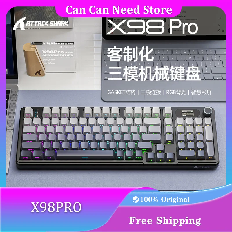 

Attack Shark X98Pro Tri-Mode Mechanical Keyboard RGB Hot-Swap Gasket Side Engraving with Screen Custom Gaming Keyboards