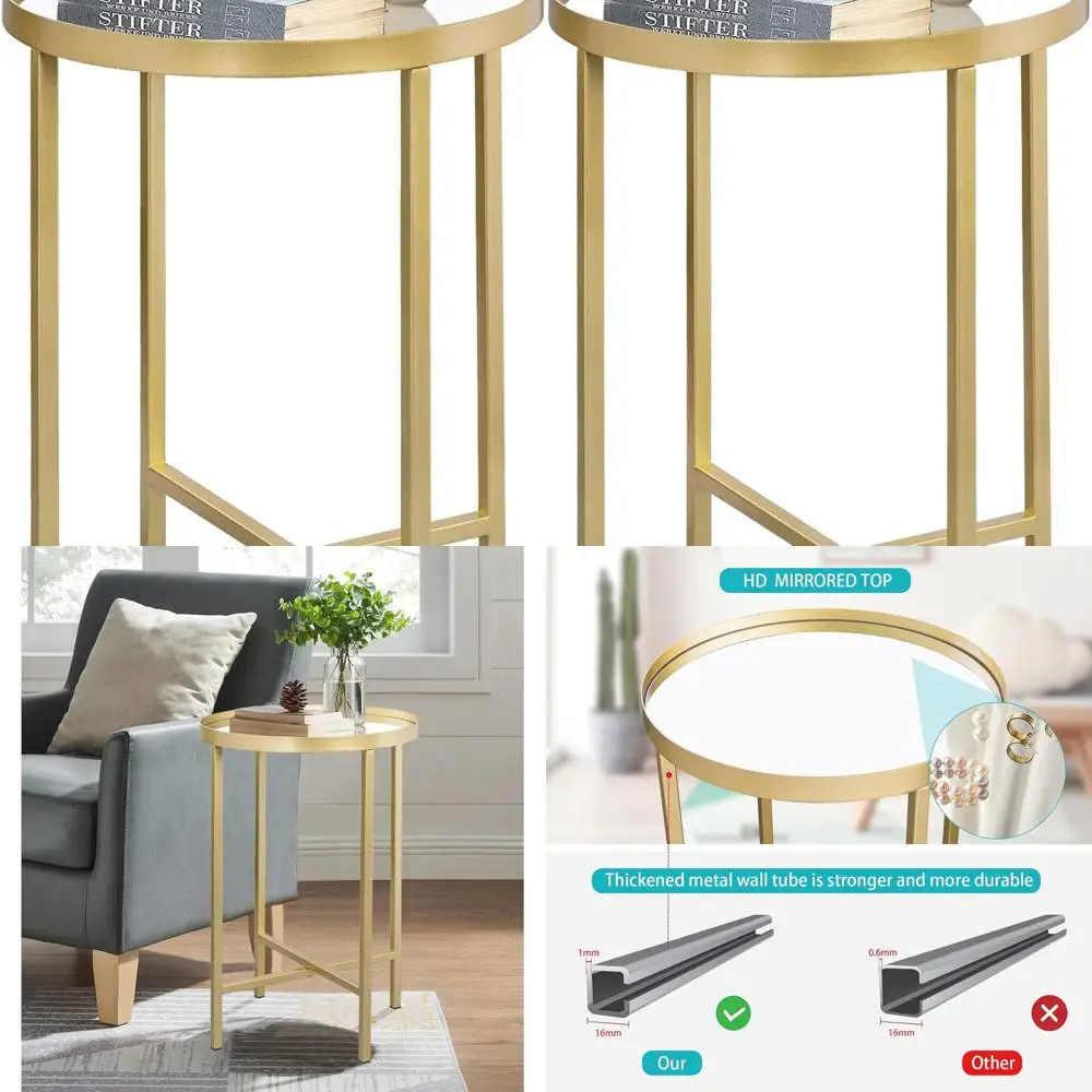 

Компактный современный золотой акцентный стол с зеркальной столешницей, идеально подходит для гостиной и спальни, диаметр 16, высота 24