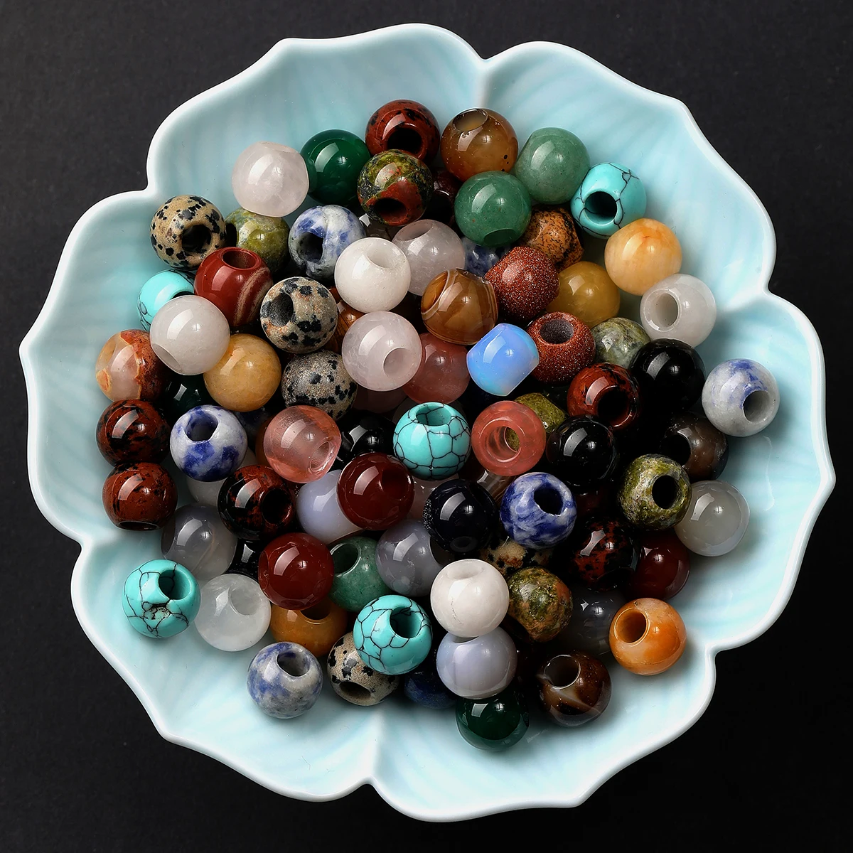 10 Pcs/lot Natural Stone Large Hole Beads Tiger Eye Amethyst Agate for Jewelry Making Diy Necklace Bracelet Accessory Findings