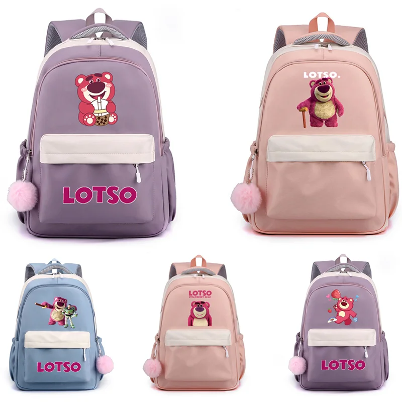 Toy Story Lotso Cute Cartoon Backpack Teenager Kids Fashion Male Female Student School Bag Waterproof Knapsack Mochila